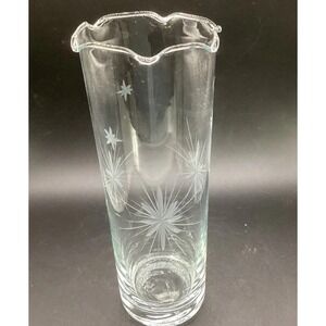 Fostoria Atomic Starburst Etched Glass Cylinder Flower Vase Mid Century Modern